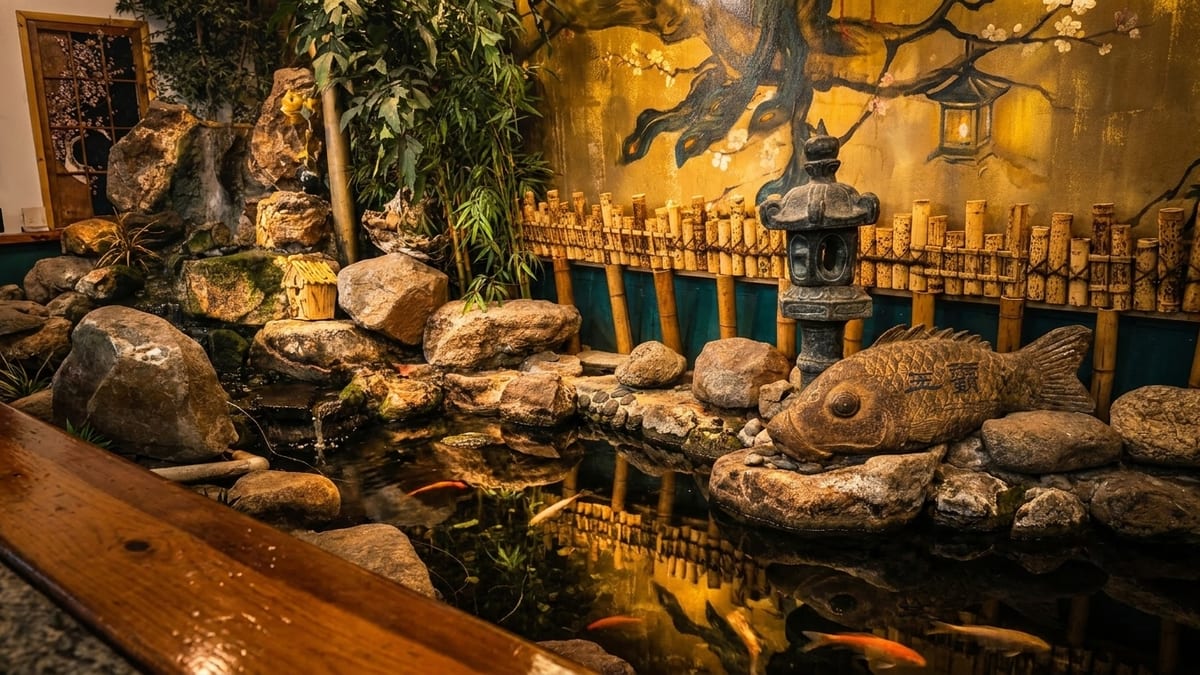 Stone, Bamboo, and Koi